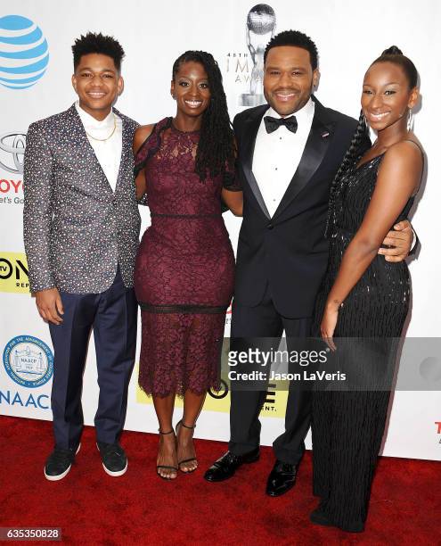 Nathan Anderson, Alvina Stewart, actor Anthony Anderson, and Kyra Anderson attend the 48th NAACP Image Awards at Pasadena Civic Auditorium on...
