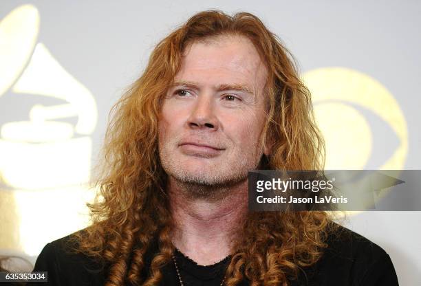 Dave Mustaine of Megadeth poses in the press room at the 59th GRAMMY Awards at Staples Center on February 12, 2017 in Los Angeles, California.