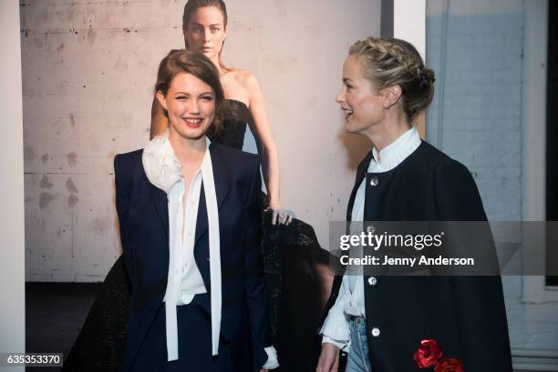 Lindsey Wixson and Carolyn Murphy attend Zac Posen Exhibition during New York Fashion Week on February 14, 2017 in New York City.
