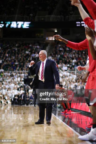 Head coach Thad Matta of the Ohio State Buckeyes reacts during the game against the Michigan State Spartans in the second half at the Breslin Center...