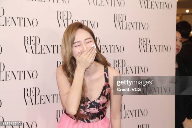Korean-American singer and actress Jessica Jung attends the opening ceremony of a RED Valentino store on February 14, 2017 in Shanghai, China.