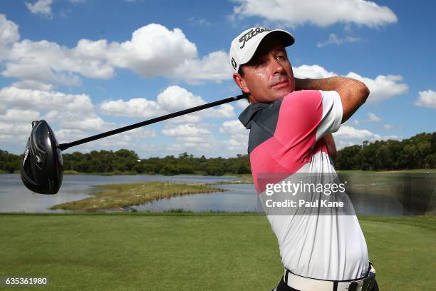 Brett Rumford of Australia poses during previews ahead of the ISPS HANDA World Super 6 Perth at Lake Karrinyup Country Club on February 15, 2017 in...
