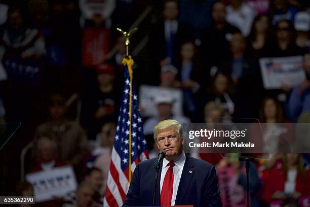 Republican Presidential nominee Donald J. Trump holds a rally at Giant Center November 4, 2016 in Hershey, Pennsylvania. Polls have narrowed in the...