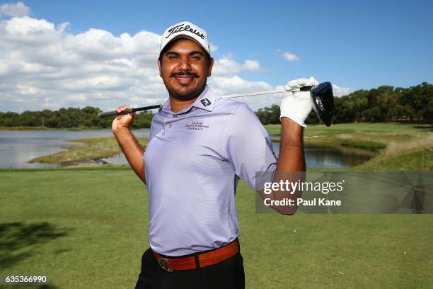 Gaganjeet Bhullar of India poses during previews ahead of the ISPS HANDA World Super 6 Perth at Lake Karrinyup Country Club on February 15, 2017 in...