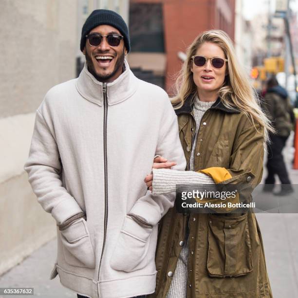 Doutzen Kroes is seen with Sunnery James out shopping for light fixtures in SoHo on February 14, 2017 in New York, New York.