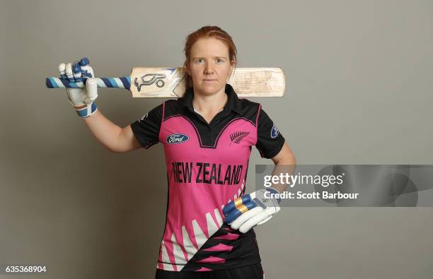 Katie Perkins poses during a New Zealand Women's T20 headshots session at the Langham Hotel on February 15, 2017 in Melbourne, Australia.