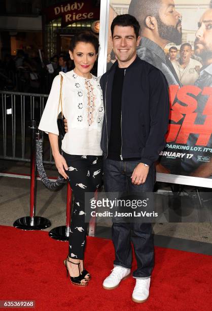 Actor Max Greenfield and wife Tess Sanchez attend the premiere of "Fist Fight" at Regency Village Theatre on February 13, 2017 in Westwood,...