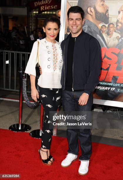 Actor Max Greenfield and wife Tess Sanchez attend the premiere of "Fist Fight" at Regency Village Theatre on February 13, 2017 in Westwood,...