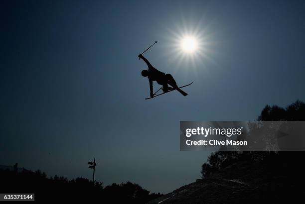 Marie Martinod of France rides during a training session for the FIS Freestyle World Cup 2016/17 Ski Halfpipe at Bokwang Snow Park on February 15,...