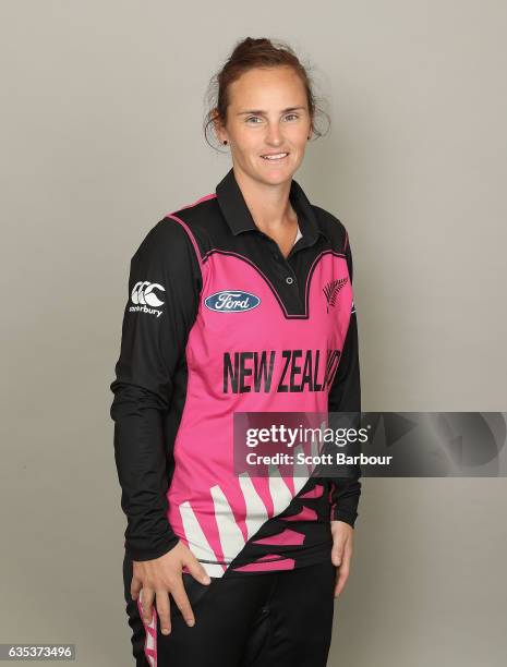 Katey Martin poses during a New Zealand Women's T20 headshots session at the Langham Hotel on February 15, 2017 in Melbourne, Australia.