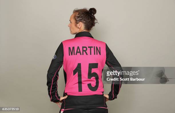Katey Martin poses during a New Zealand Women's T20 headshots session at the Langham Hotel on February 15, 2017 in Melbourne, Australia.