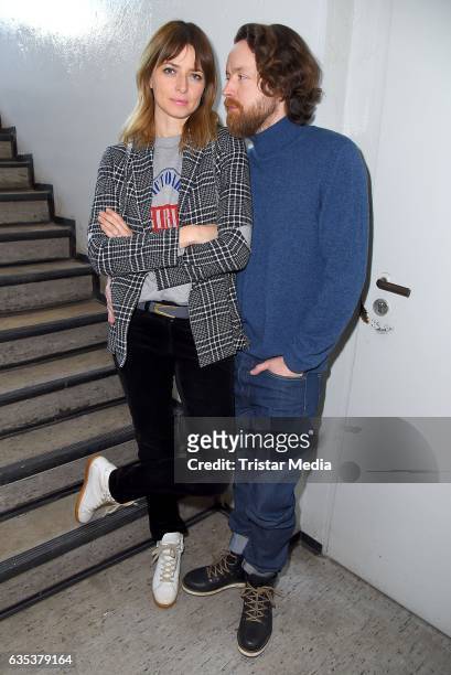 Eva Padberg and her husband Niklas Worgt alias Dapayk pose during the presentation of their new album 'Harbour' on February 14, 2017 in Berlin,...
