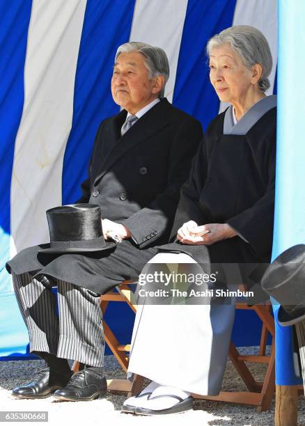 Emperor Akihito and Empress Michiko attend a memorial ceremony at the grave of late Prince Takamatsu, Emperor's uncle, marking the 30th anniversary...