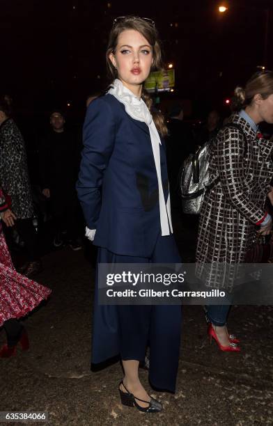 Model Lindsey Wixson is seen arriving to the Zac Posen collection during, New York Fashion Week: The Shows on February 14, 2017 in New York City.