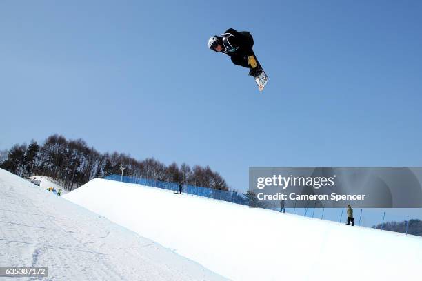 Ben Ferguson of USA rides during a training session for the FIS Freestyle World Cup 2016/17 Snowboard Halfpipe at Bokwang Snow Park on February 15,...