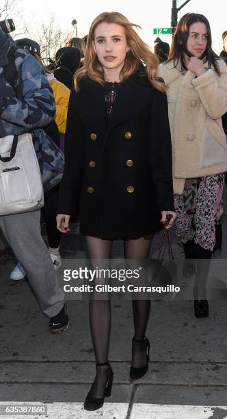 Actress Emma Roberts is seen arriving to the Coach FW17 Show during Fashion Week at Pier 76 on February 14, 2017 in New York City.