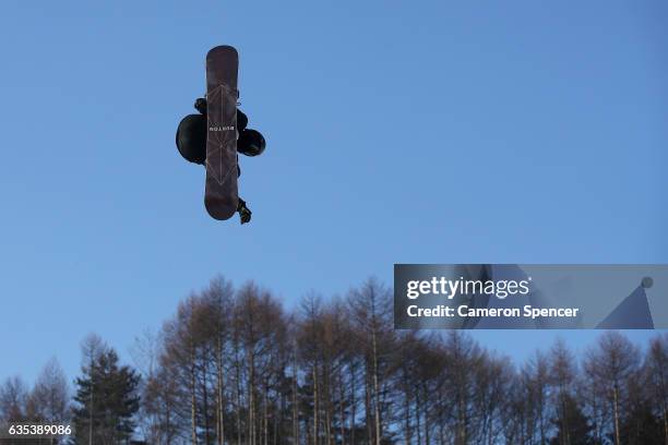 Shaun White of USA rides during a training session for the FIS Freestyle World Cup 2016/17 Snowboard Halfpipe at Bokwang Snow Park on February 15,...