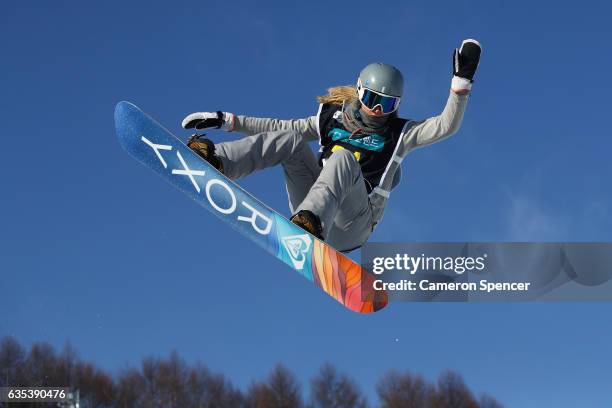 Emily Arthur of Australia rides during a training session for the FIS Freestyle World Cup 2016/17 Snowboard Halfpipe at Bokwang Snow Park on February...