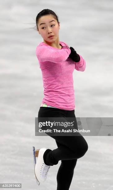 Wakaba Higuchi of Japan in action during a practice session ahead of the ISU Four Continents Figure Skating Championships at Gangneung Ice Arena on...