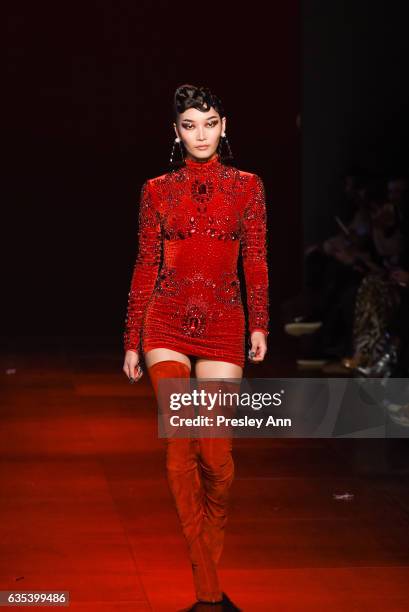 Model walks the runway at the The Blonds show during New York Fashion Week: Presented By MADE at Skylight Clarkson Sq on February 14, 2017 in New...