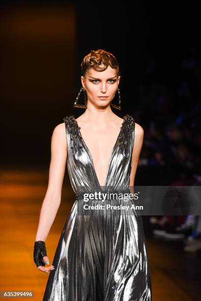 Model walks the runway at the The Blonds show during New York Fashion Week: Presented By MADE at Skylight Clarkson Sq on February 14, 2017 in New...