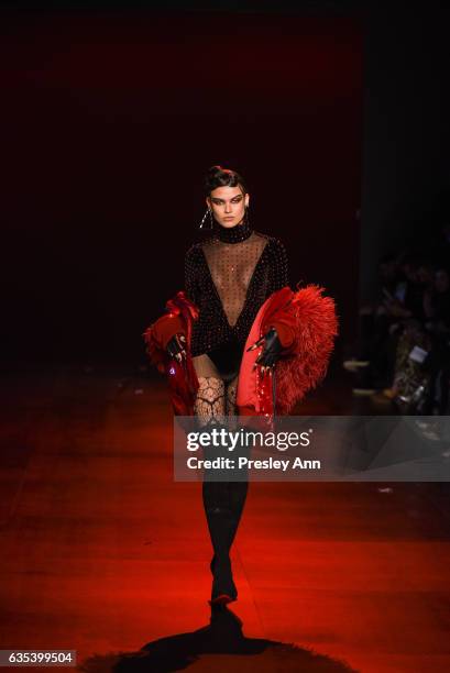 Model walks the runway at the The Blonds show during New York Fashion Week: Presented By MADE at Skylight Clarkson Sq on February 14, 2017 in New...