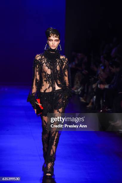 Model walks the runway at the The Blonds show during New York Fashion Week: Presented By MADE at Skylight Clarkson Sq on February 14, 2017 in New...