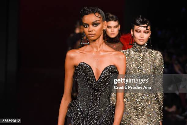 Model walks the runway at the The Blonds show during New York Fashion Week: Presented By MADE at Skylight Clarkson Sq on February 14, 2017 in New...