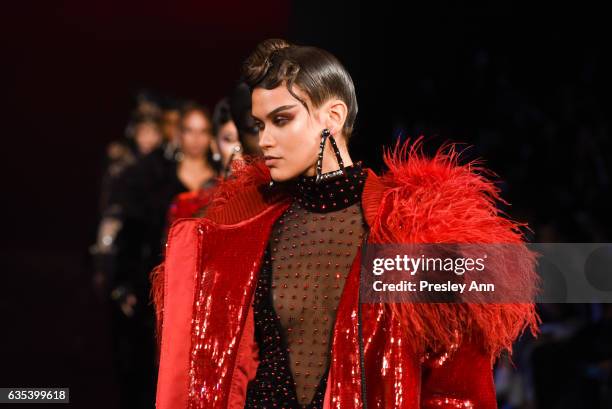 Model walks the runway at the The Blonds show during New York Fashion Week: Presented By MADE at Skylight Clarkson Sq on February 14, 2017 in New...