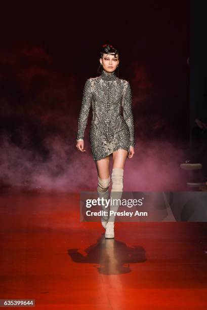 Model walks the runway at the The Blonds show during New York Fashion Week: Presented By MADE at Skylight Clarkson Sq on February 14, 2017 in New...