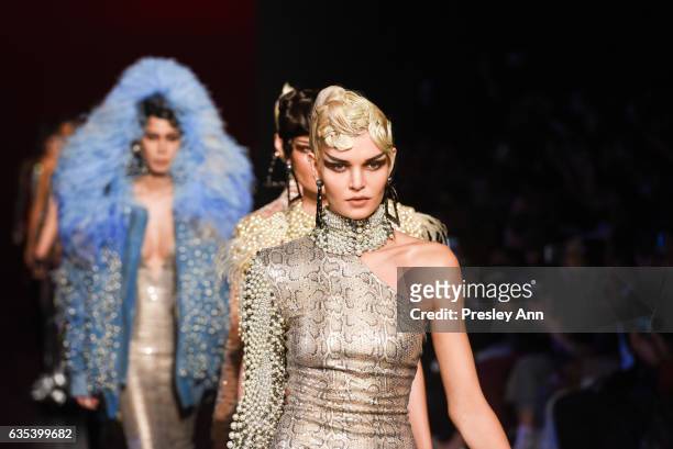 Model Luisa Hartema walks the runway at the The Blonds show during New York Fashion Week: Presented By MADE at Skylight Clarkson Sq on February 14,...