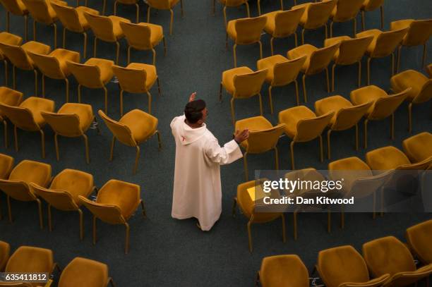 Member of the continuing praying presence prays in Church House during a lunch break at the General Synod on February 15, 2017 in London, England....