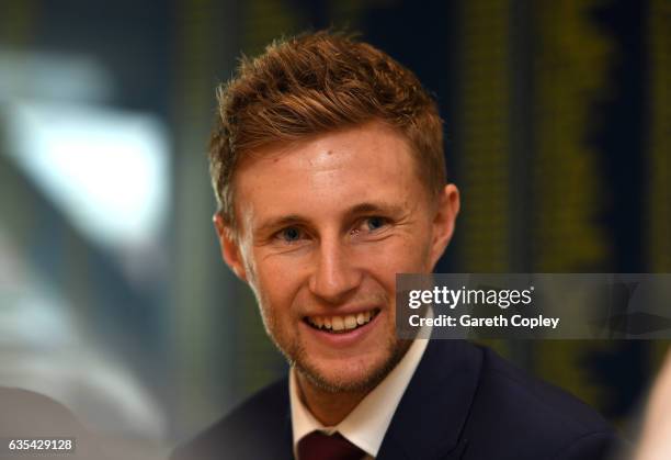 Joe Root of England looks on during a Joe Root Press Conference at Headingley on February 15, 2017 in Leeds, England.