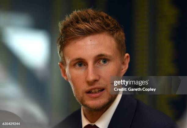 Joe Root of England looks on during a Joe Root Press Conference at Headingley on February 15, 2017 in Leeds, England.