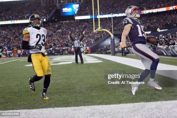 Playoffs: New England Patriots Chris Hogan victorious after scoring touchdown vs Pittsburgh Steelers at Gillette Stadium. Foxborough, MA 1/22/2017...