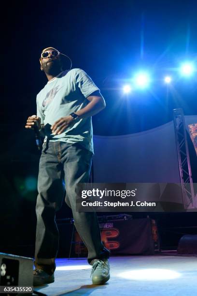 Marlon Jermaine Goodwin of 8Ball & MJG performs during the Louisville Old School Hip Hop Festival at KFC YUM! Center on February 14, 2017 in...