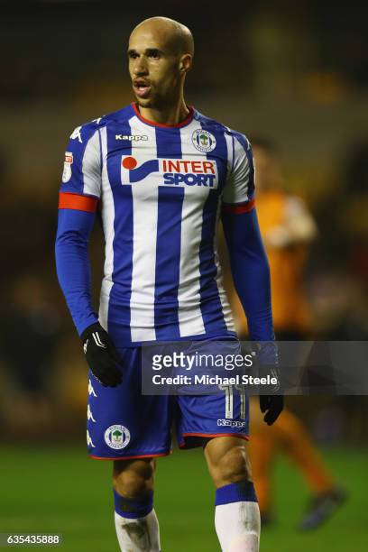 Gabriel Obertan of Wigan during the Sky Bet Championship match between Wolverhampton Wanderers and Wigan Athletic at Molineux on February 14, 2017 in...