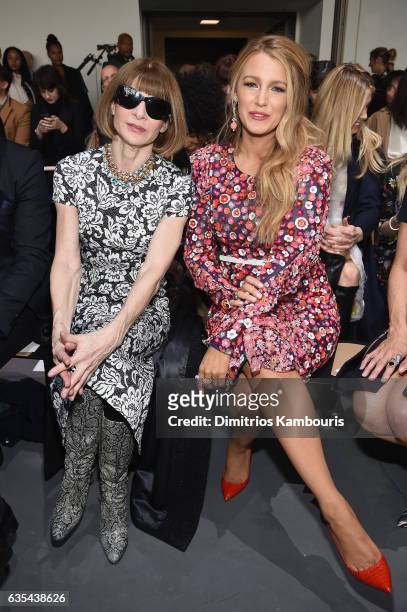 Anna Wintour and actress Blake Lively attend the Michael Kors Collection Fall 2017 runway show at Spring Studios on February 15, 2017 in New York...