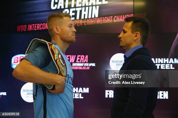 Lightweight Champion Terry Flanagan and his challenger Petr Petrov meet face to face ahead of their forthcoming fight during a boxing press...