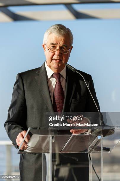 Senator for economic affairs Frank Horch speaks during a press conference at the Hamburg Harbour on February 15, 2017 in Hamburg, Germany. According...