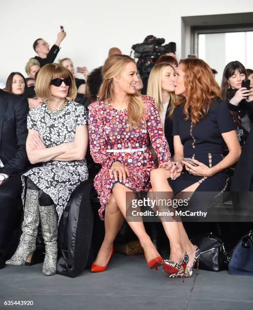 Anna Wintour, Blake Lively, and Robyn Lively attend the Michael Kors Collection Fall 2017 runway show at Spring Studios on February 15, 2017 in New...