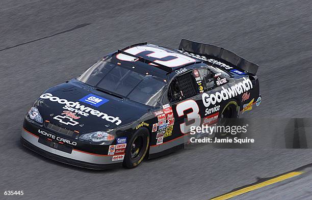 Dale Earnhardt drives the GM Goodwrench Chevrolet during the first Gatorade 125 at the Daytona Speedweeks at Daytona International Speedway in...