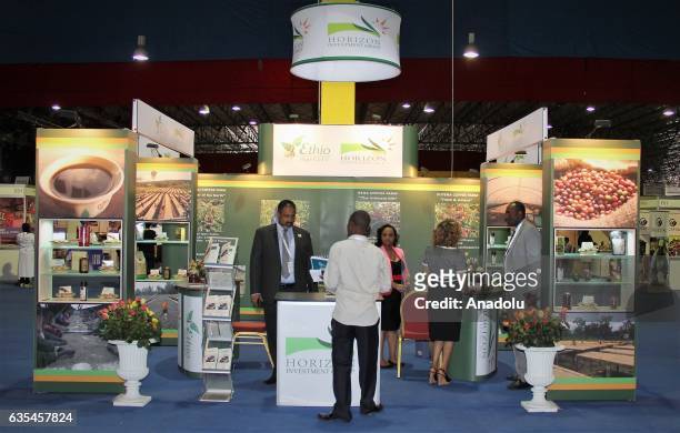 Fair booth is seen during the 15th African Fine Coffee Conference and Exhibition at the Millennium Hall in Addis Ababa, Ethiopia on February 15, 2017.