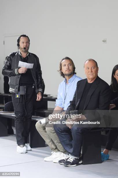 Designer Michael Kors watches the runway rehearsal before the Michael Kors Collection Fall 2017 runway show at Spring Studios on February 15, 2017 in...