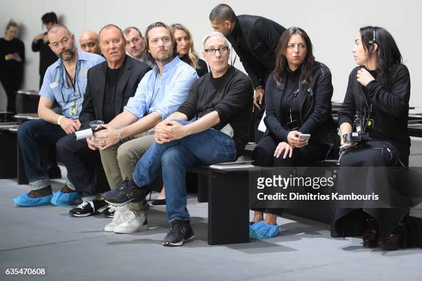 Designer Michael Kors watches the runway rehearsal before the Michael Kors Collection Fall 2017 runway show at Spring Studios on February 15, 2017 in...