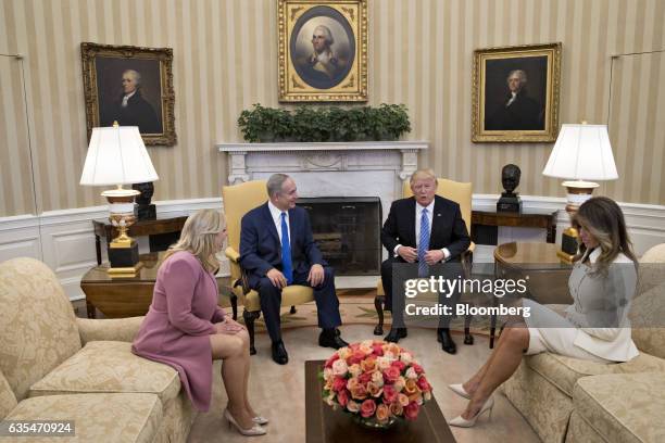 First Lady Melania Trump, from right, President Donald Trump, Benjamin Netanyahu, Israel's prime minister, and wife Sara Netanyahu sit in the Oval...