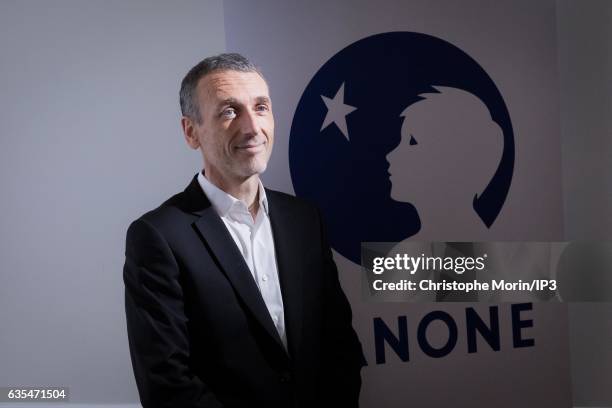 Danone CEO Emmanuel Faber announces the 2016 annual results for the global dairy agri food enterprise during a press conference on February 15, 2017...