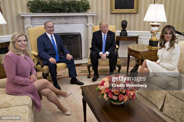 First Lady Melania Trump, from right, President Donald Trump, Benjamin Netanyahu, Israel's prime minister, and his wife Sara Netanyahu sit in the...