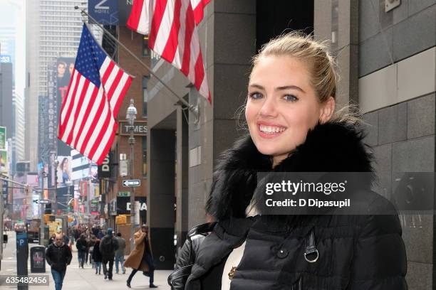 Kate Upton visits "Extra" in Times Square on February 15, 2017 in New York City.