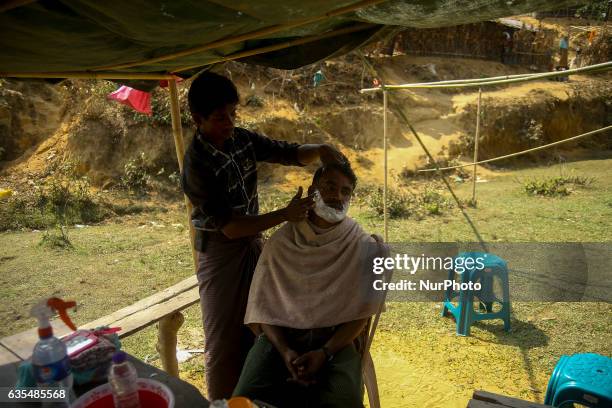 Rohingya are seen at the makeshift Balu Khali Rohingya refugee camp on February 15, 2017 in Bangladesh. Almost 2000 thousand Rohingya family arrived...